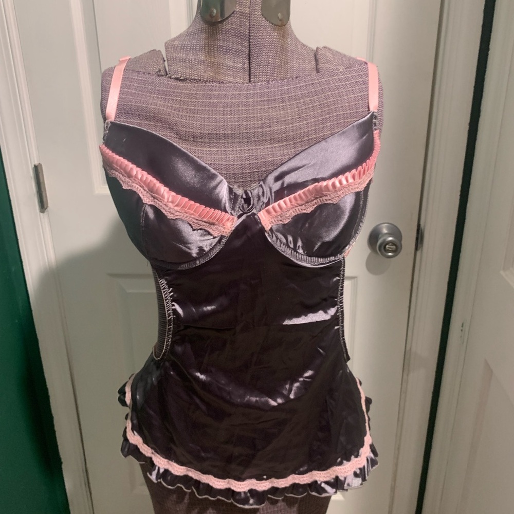 Satin Pink-Trim Chemise Slip - Women Intimates